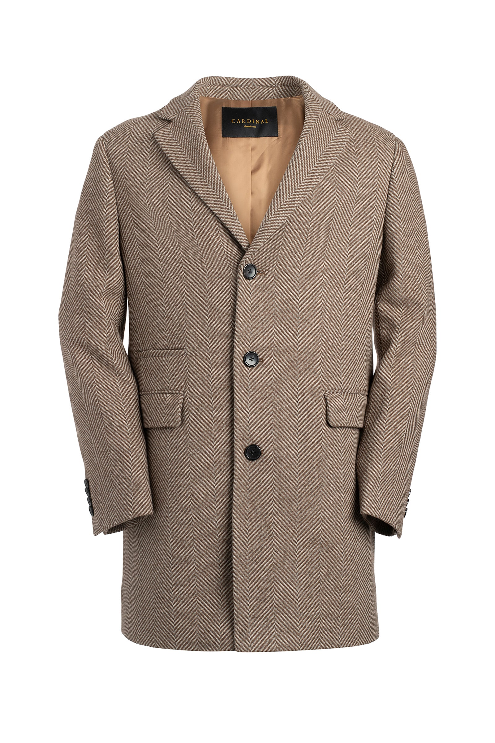 SHERWOOD TAUPE HERRINGBONE WOOL & CASHMERE TOPCOAT