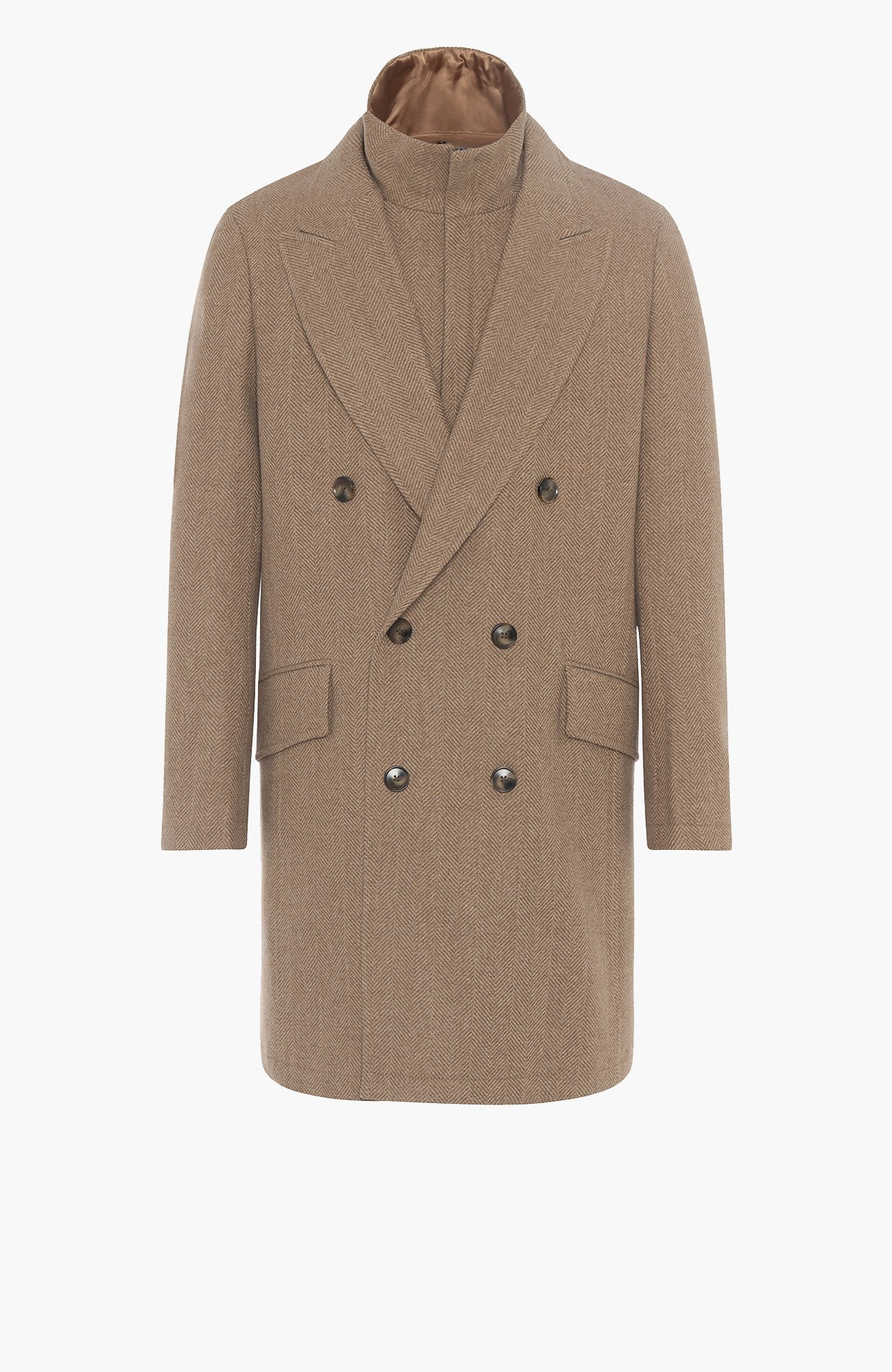 Steele Camel Heringbone Wool Topcoat