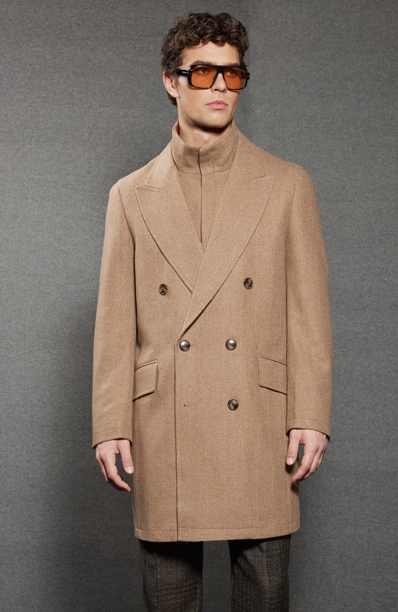 Steele Camel Heringbone Wool Topcoat