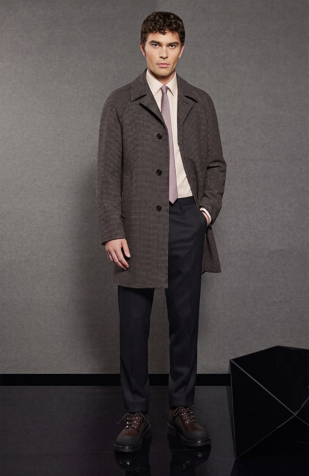 Taylor Brown Houndstooth Wool Topcoat