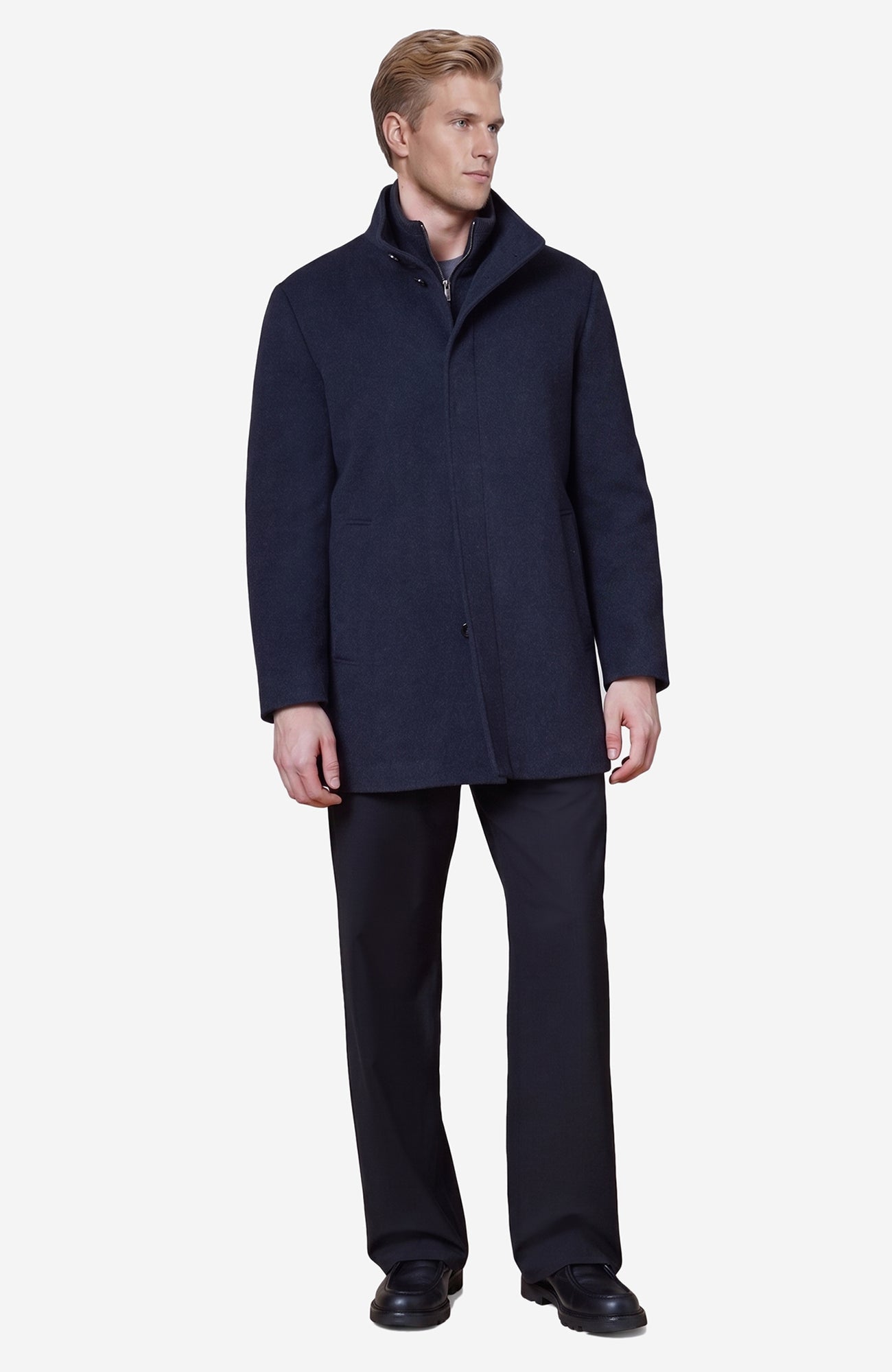Mont - Royal Navy Melange Wool & Cashmere Car Coat - Cardinal of Canada - US - Mont - Royal Navy Melange Wool & Cashmere Car Coat