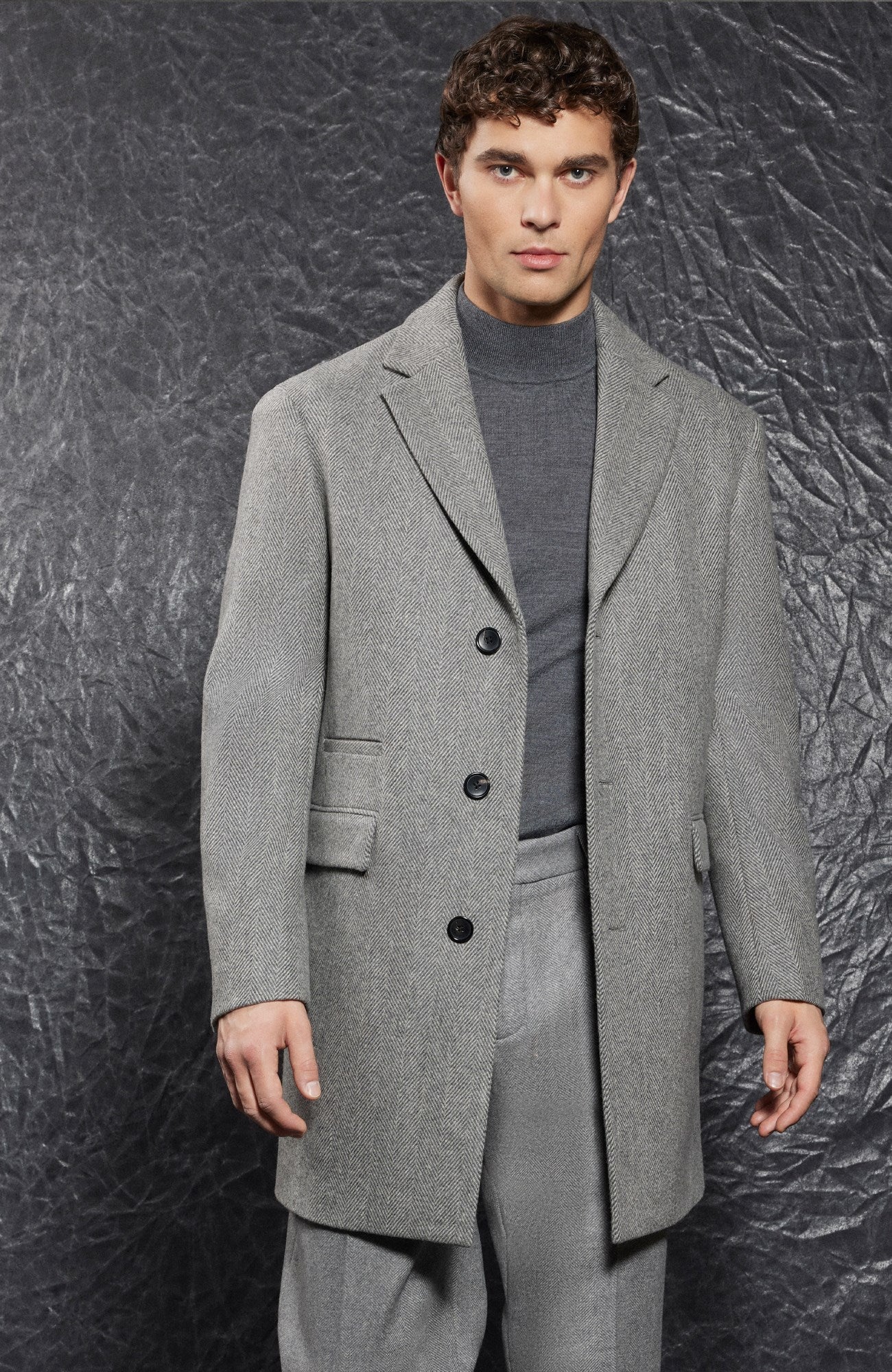 Sherwood Grey Herringbone Topcoat - MENS - Cardinal of Canada-US-Sherwood Grey Herringbone Topcoat