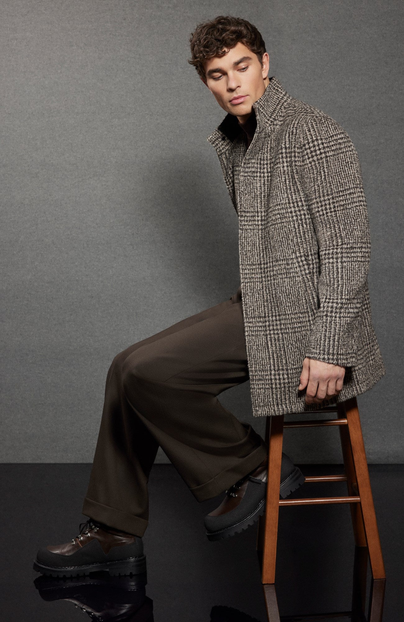 Bryson Wool and Cashmere Brown Check Topcoat