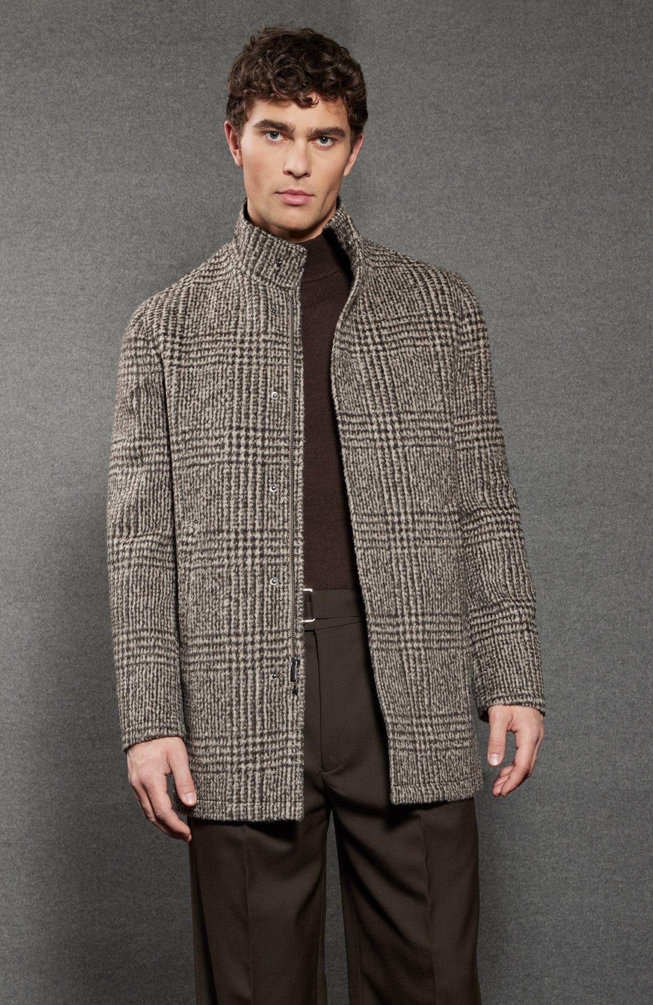 Bryson Wool and Cashmere Brown Check Topcoat