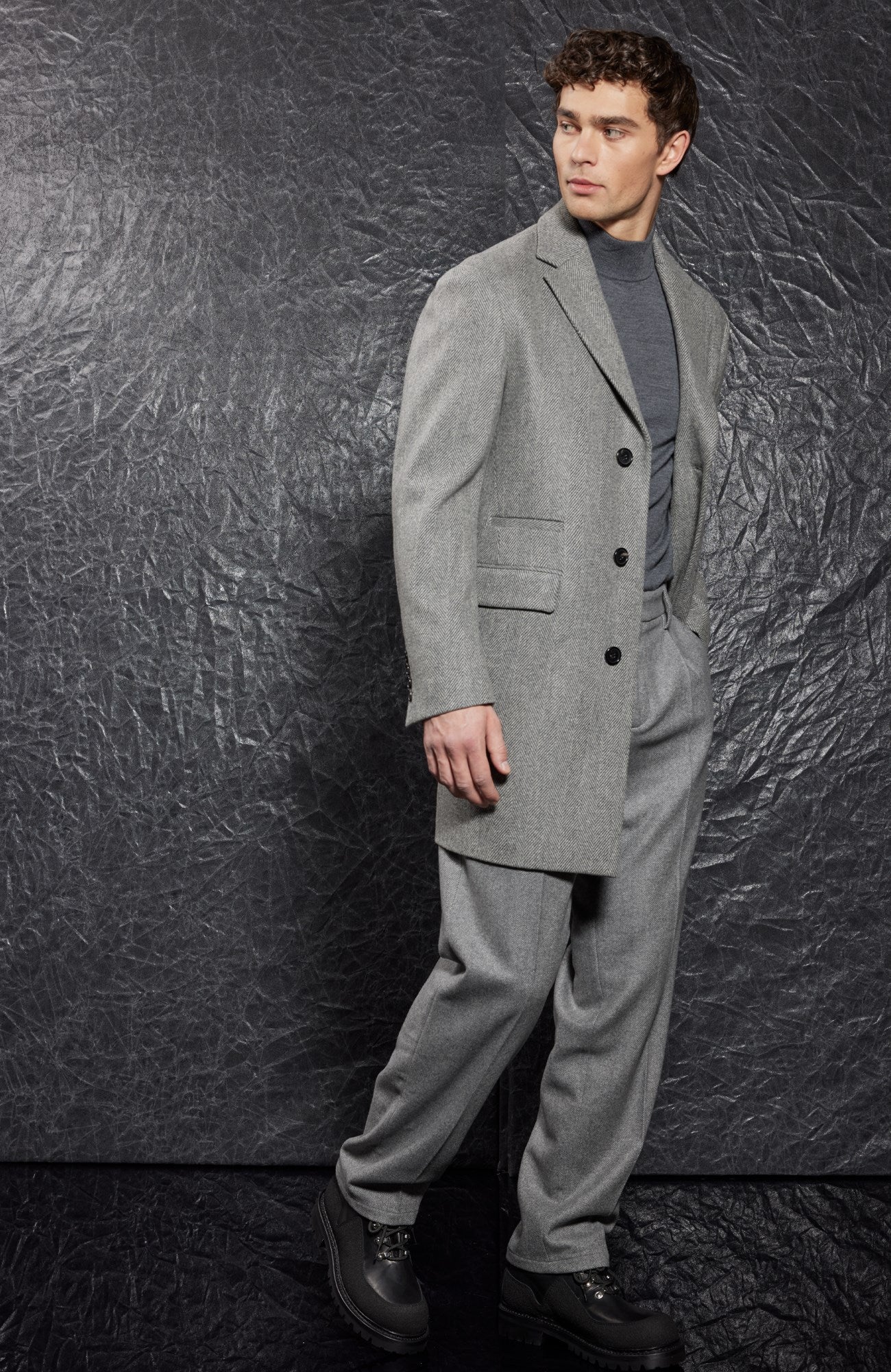 Sherwood Grey Herringbone Topcoat