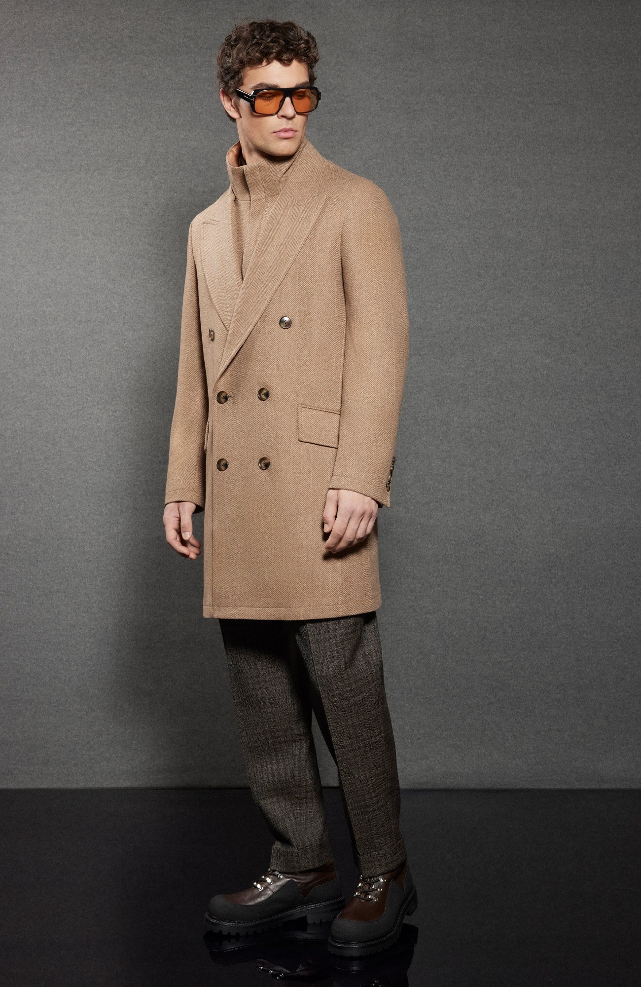Steele Camel Heringbone Wool Topcoat