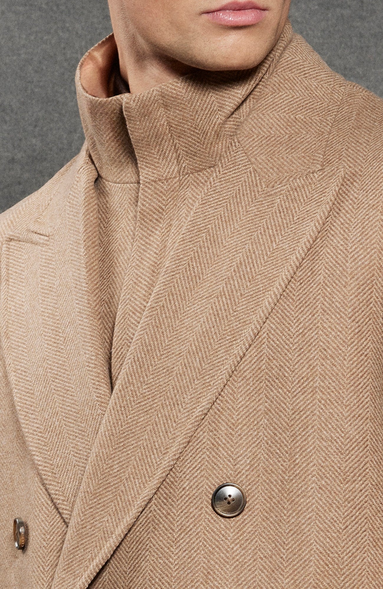 Steele Camel Heringbone Wool Topcoat