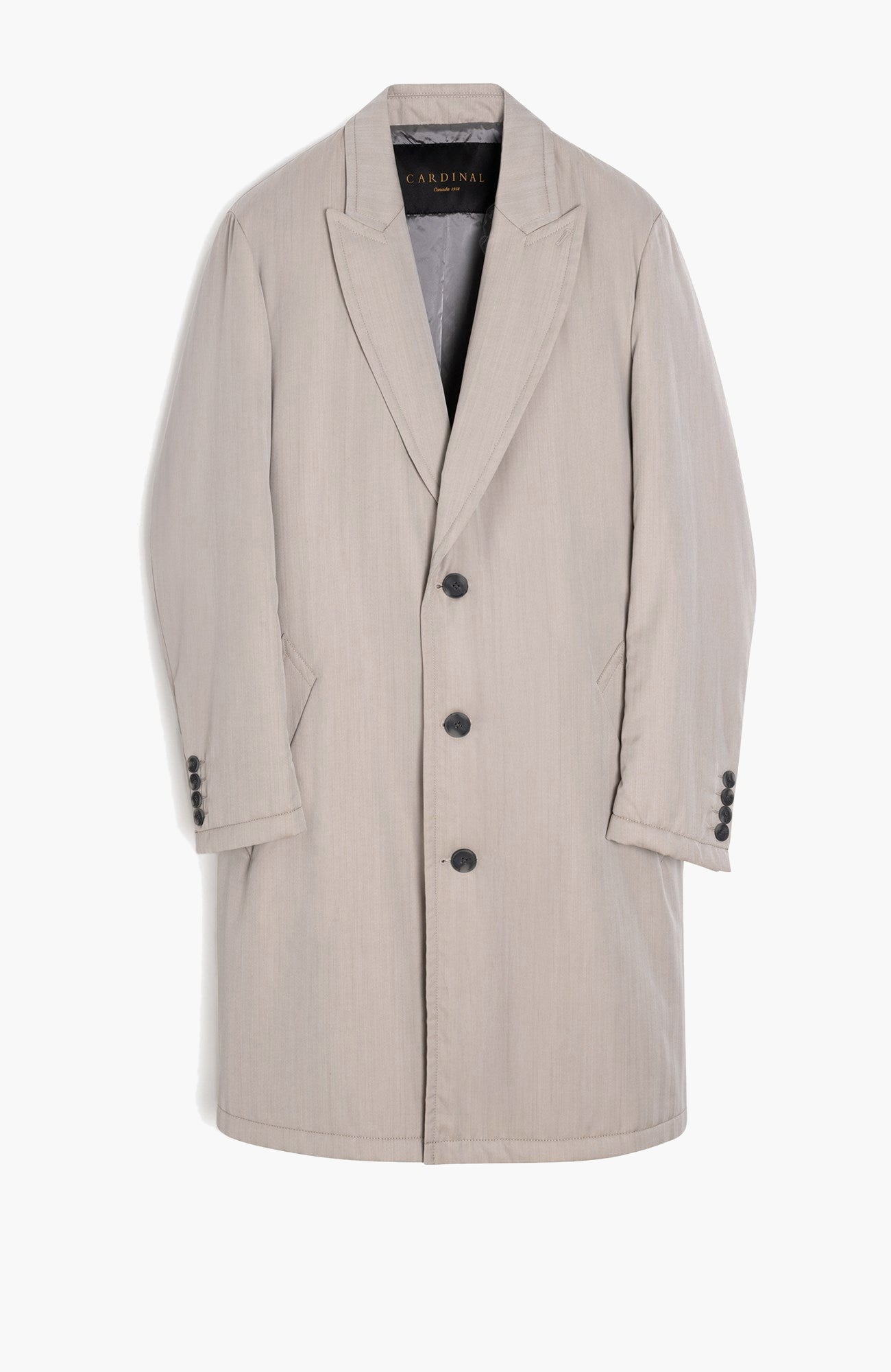 Mercury Stone Herringbone Silk and Wool Topcoat - MENS - Cardinal of Canada-US-Mercury Stone Herringbone Silk and Wool Topcoat