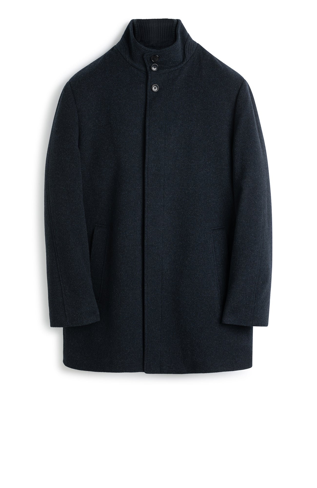 MONT-ROYAL NAVY MELANGE WOOL & CASHMERE CAR COAT - Cardinal of Canada-US-Mont-Royal - navy melange wool and cashmere topcoat 34 inch length