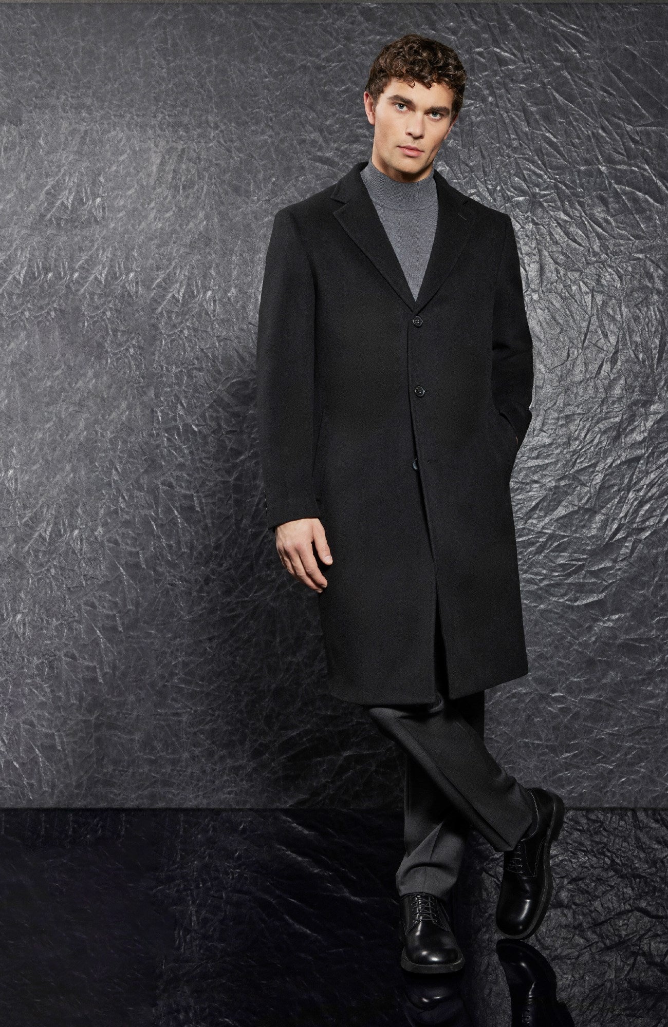 Trevor Black Wool Topcoat - MENS - Cardinal of Canada-US-Trevor Black Wool Topcoat