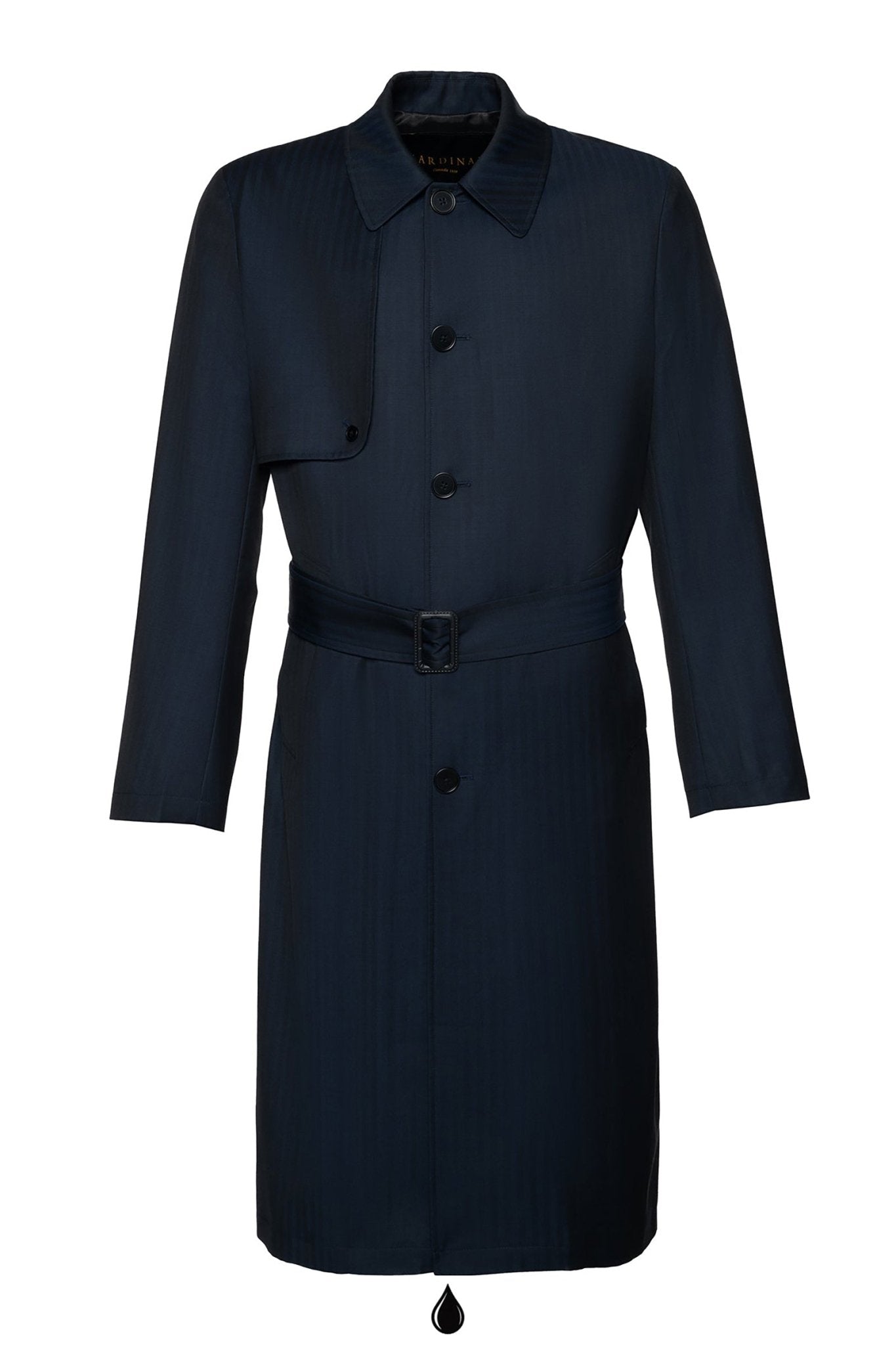 MAN RAY NAVY HERRINGBONE SINGLE BREAST TRENCH COAT - Cardinal of Canada-US-Man-ray navy herringbone trench coat